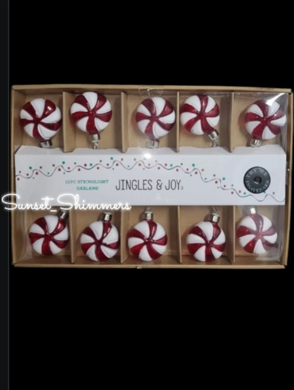 10pc Vintage String Light Garland 10' Red White Peppermint Candy Cane Swirl New